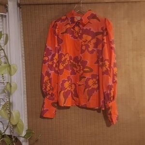 NWOT floral Print Lantern  Sleeve Shirt, Casual Button Long Sleeve
